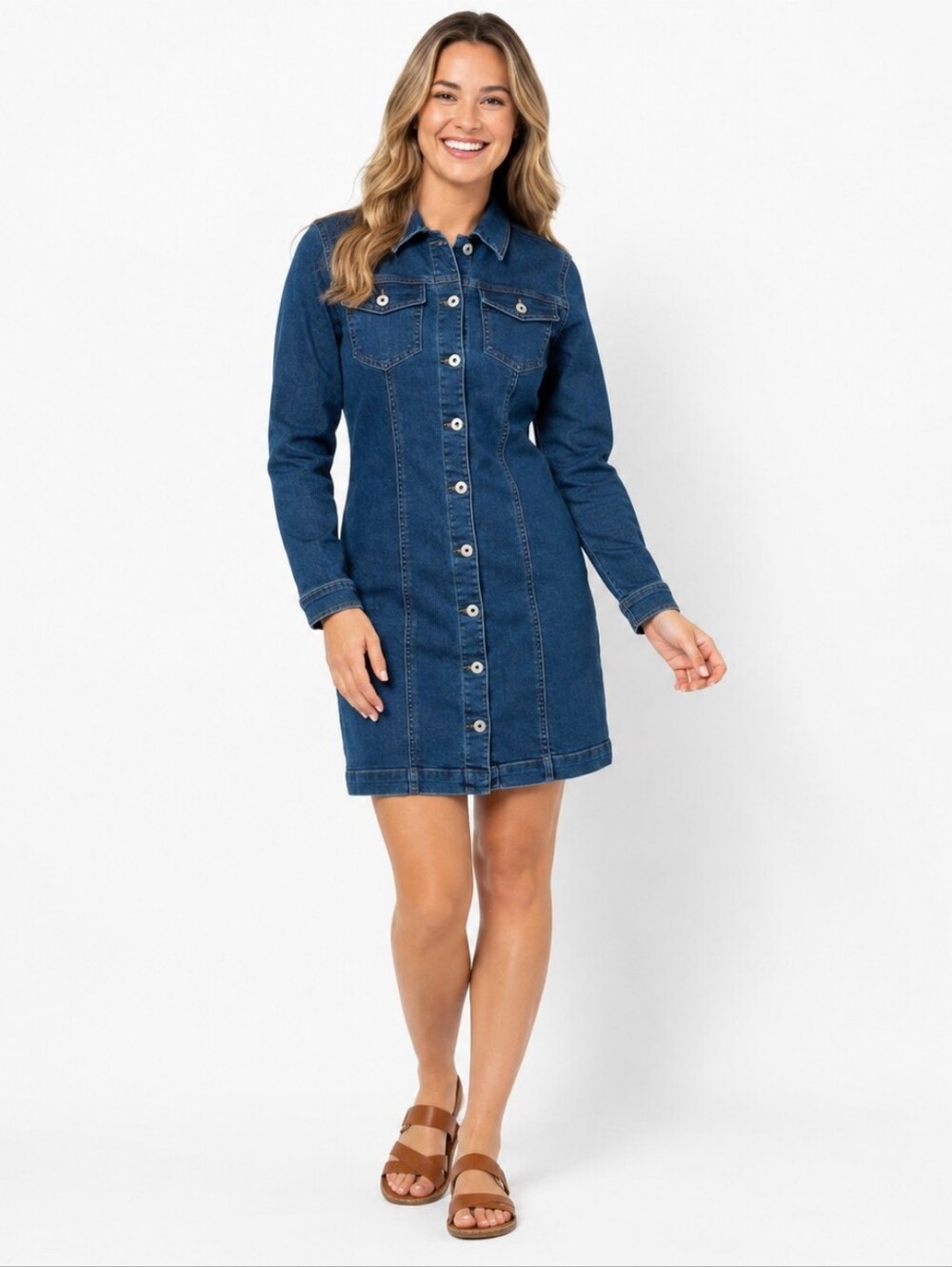 Celebrity Pink Womens Denim Dress Medium Blue Button Front Y2K Coastal Cowgirl